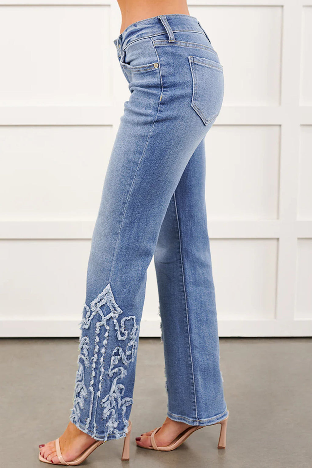 Fashion Ashleigh Blue Embroidered Western Print Flare Leg Full Length Jeans