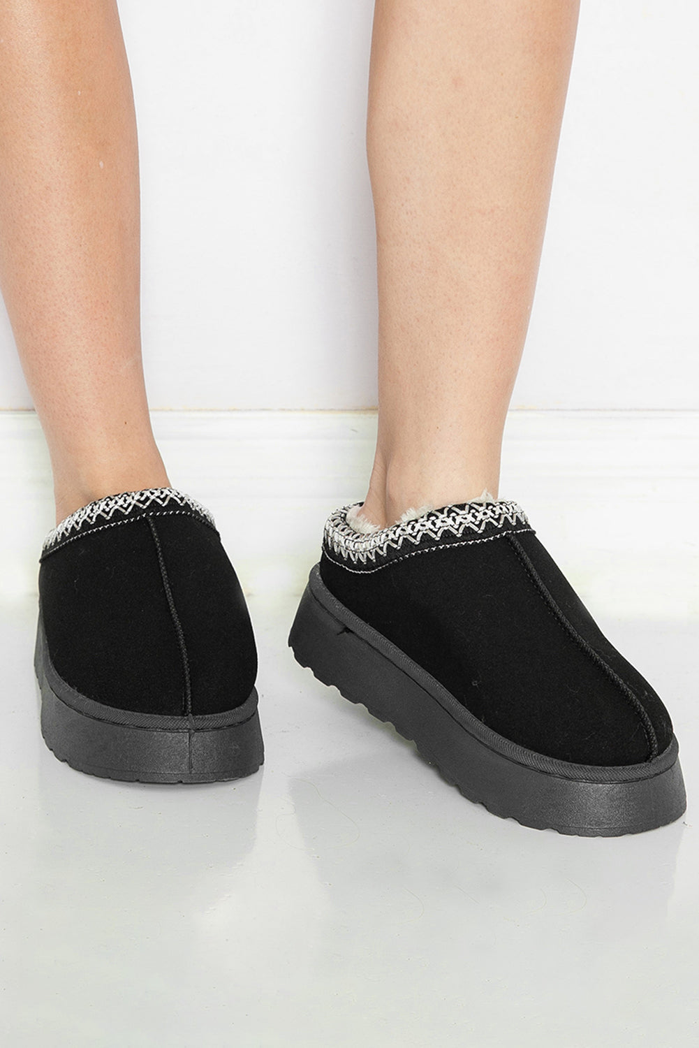 Contrast Print Suede Plush Lined Snow Boots