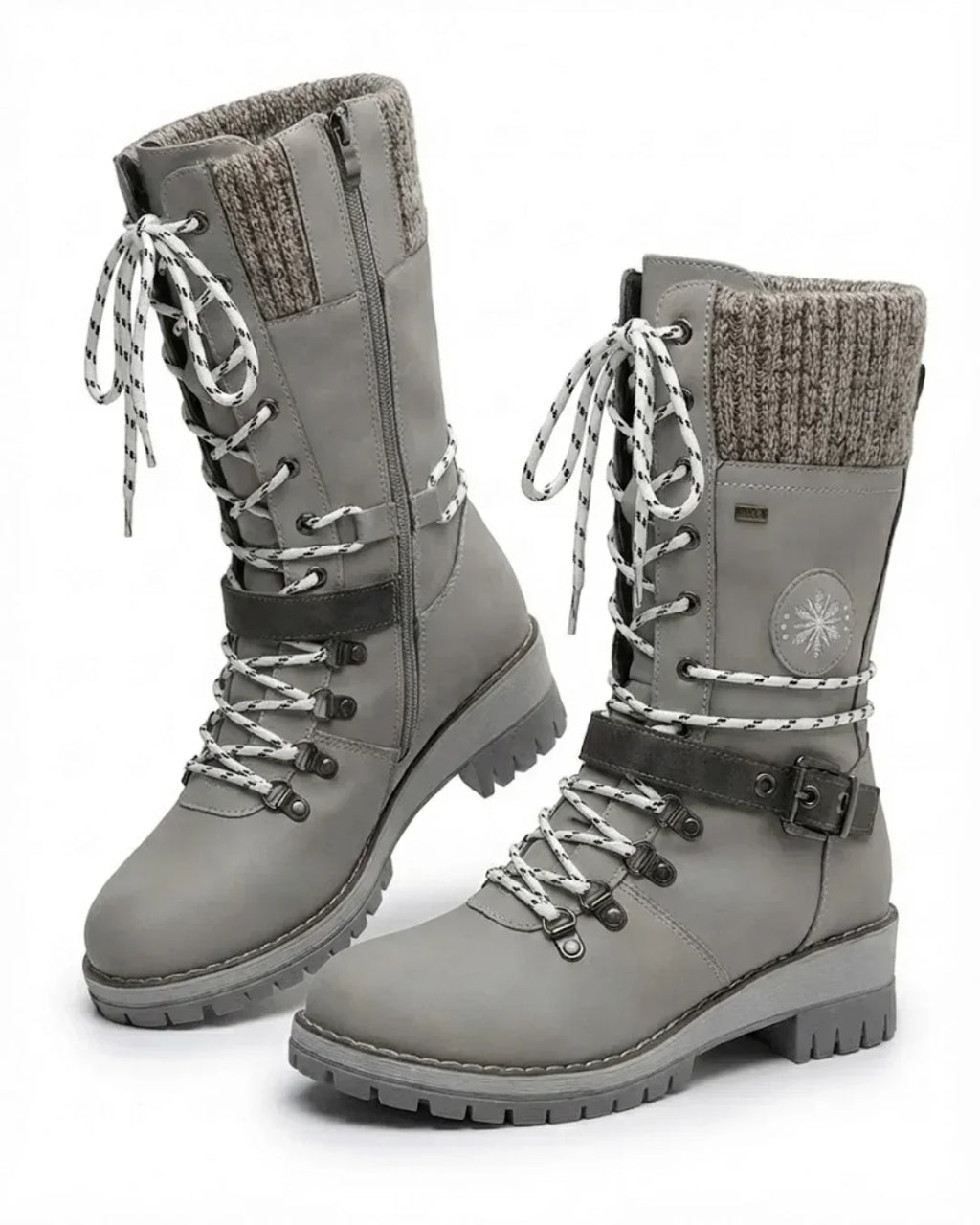 Cordelia™ | Knit-cuff buckle-strapped lace-up hiking boots