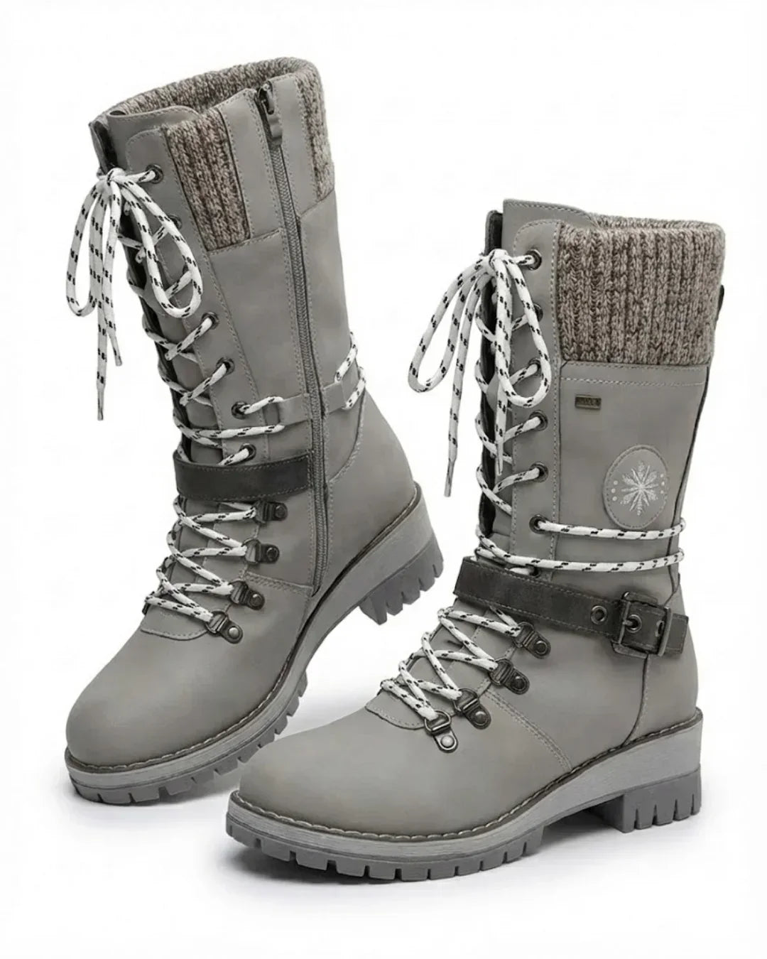 Cordelia™ | Knit-cuff buckle-strapped lace-up hiking boots