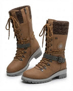 Cordelia™ | Knit-cuff buckle-strapped lace-up hiking boots
