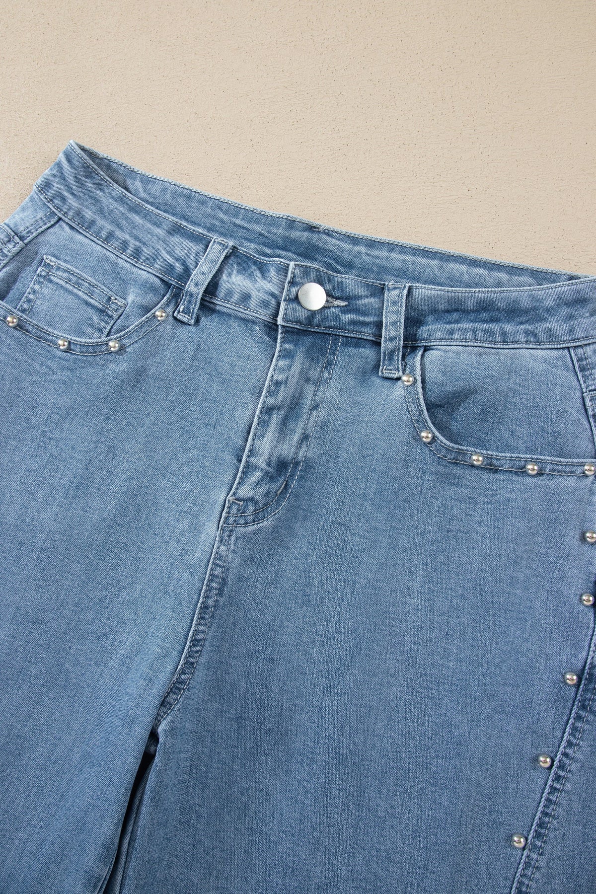 Dusk Blue Side Seam Rivet Detail Ankle Length Casual Jeans