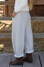 Gray Floral Print Elastic Waist Regular Fit Pants