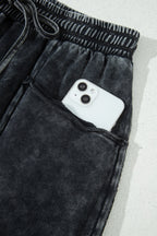 Black Raw Seam Drawstring Elastic Waist Barrel Pants