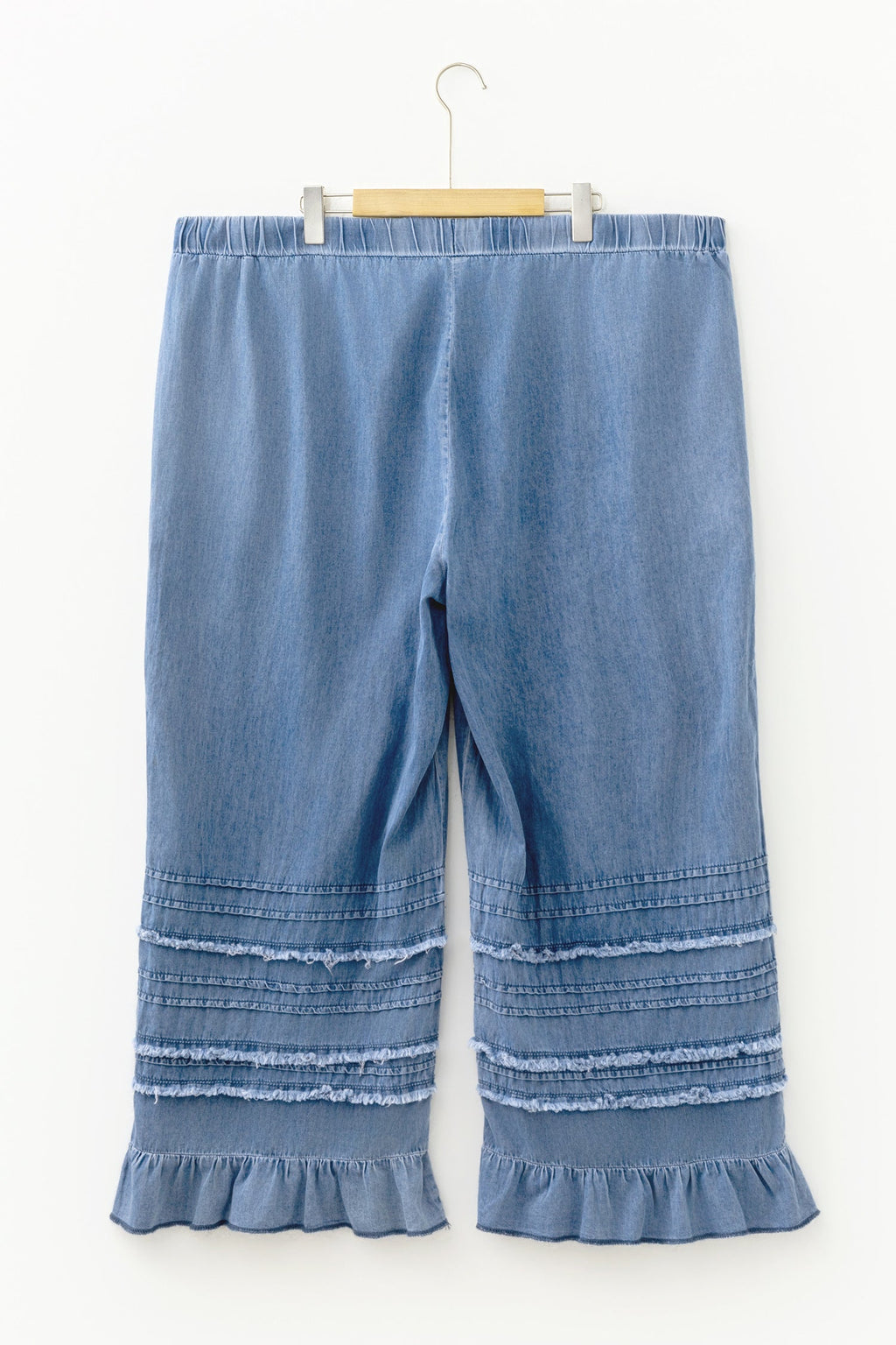 Dusk Blue Ruffled Plus Size Wide Leg Denim Pants