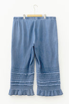Dusk Blue Ruffled Plus Size Wide Leg Denim Pants