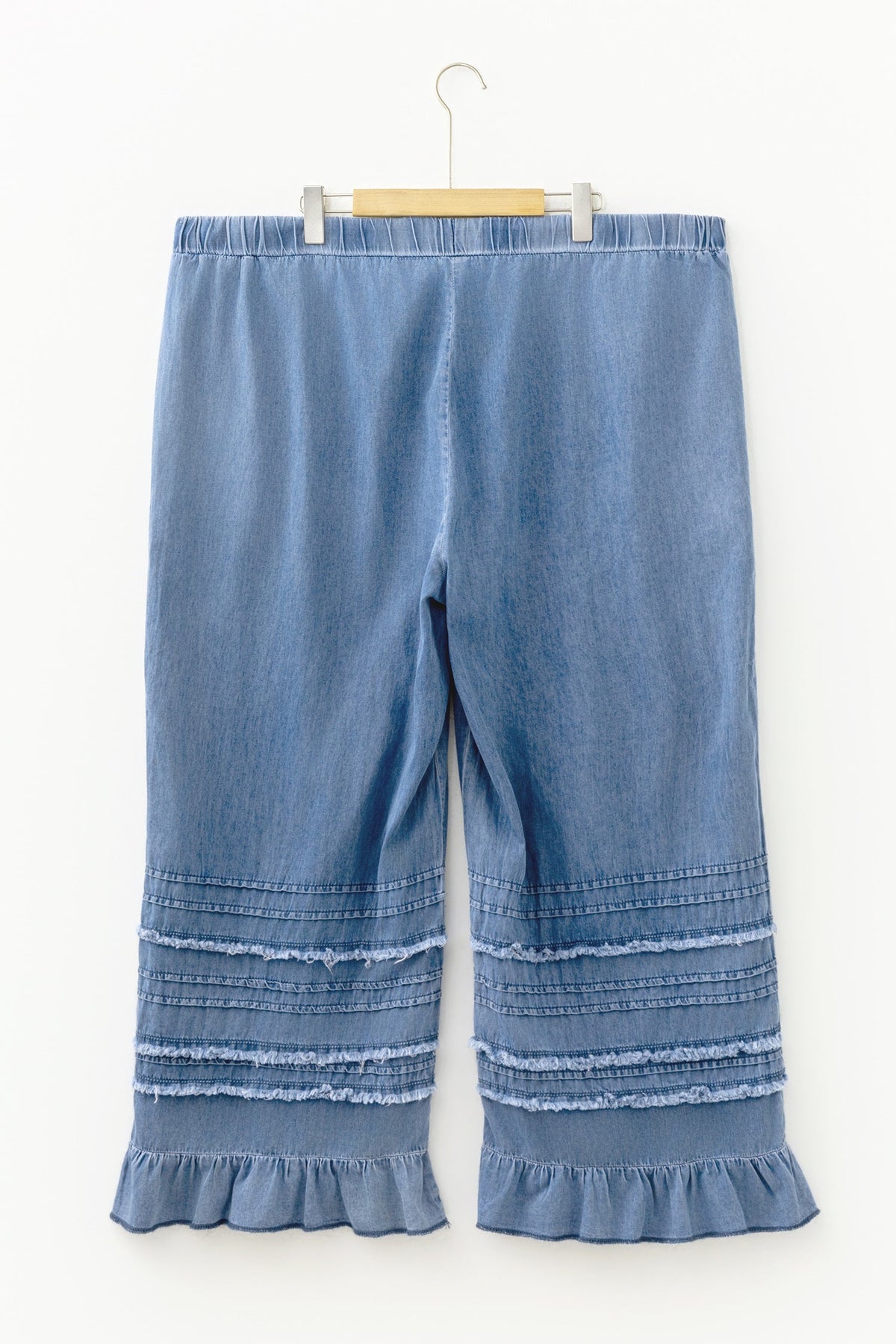 Dusk Blue Ruffled Plus Size Wide Leg Denim Pants