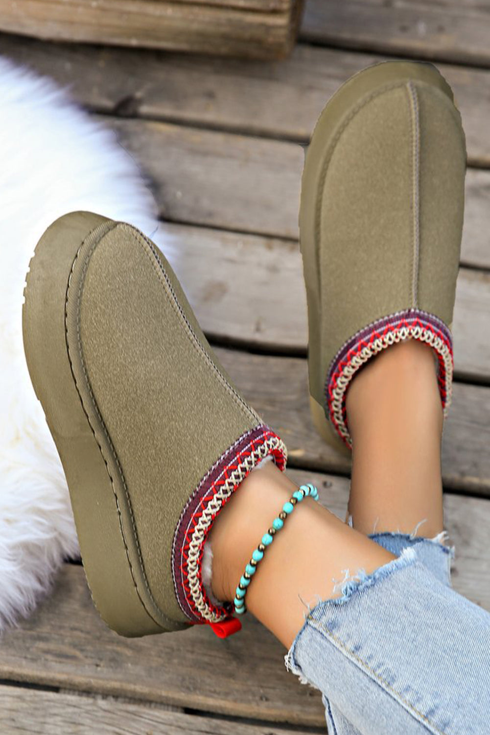 Contrast Print Suede Plush Lined Snow Boots