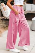 Bonbon Mineral Wash Waistband Wide Leg Cargo Pants