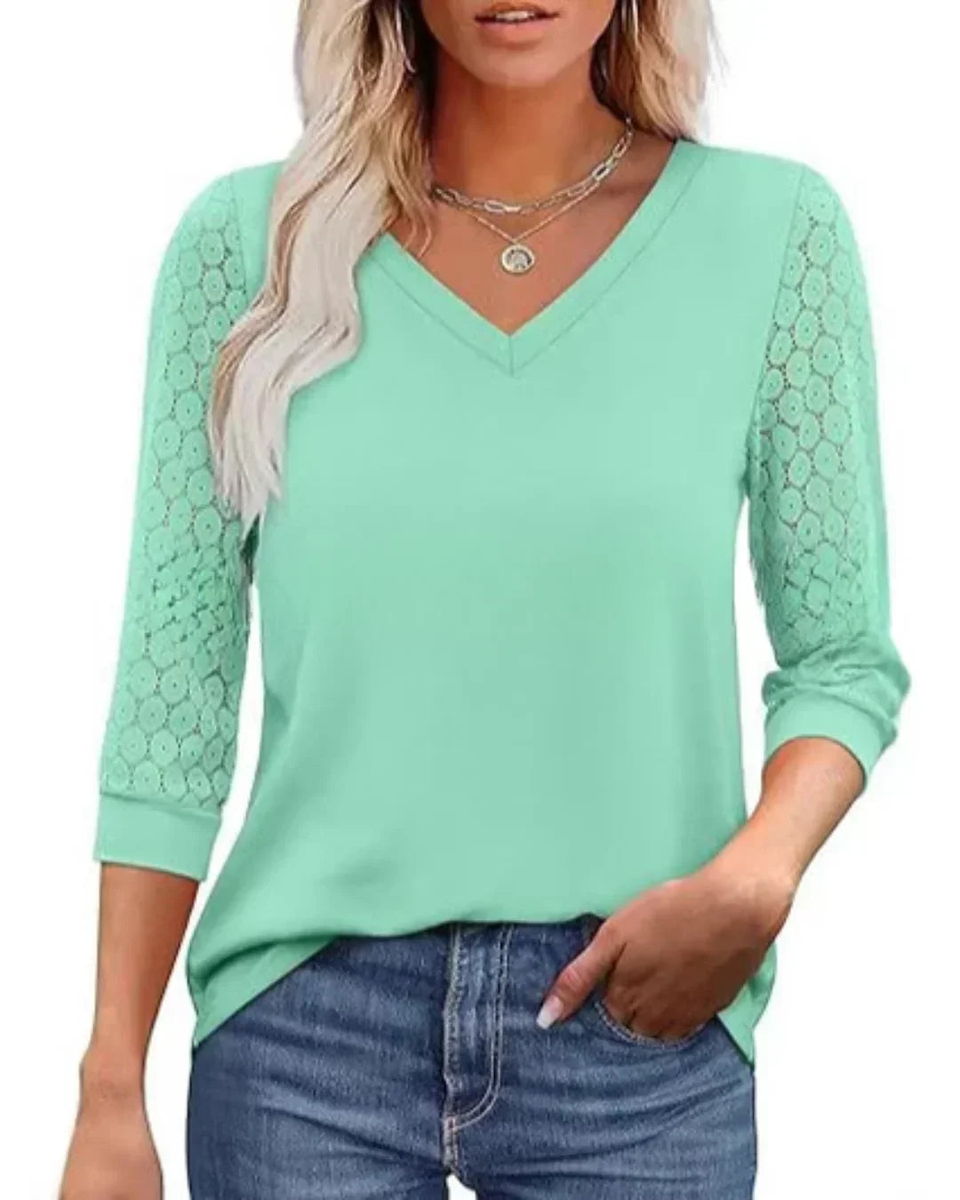 LacePetal™ | Women's V-Neck Lace Sleeve Top