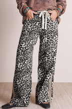 Khaki Leopard Print Drawstring Waist Straight Leg Jeans