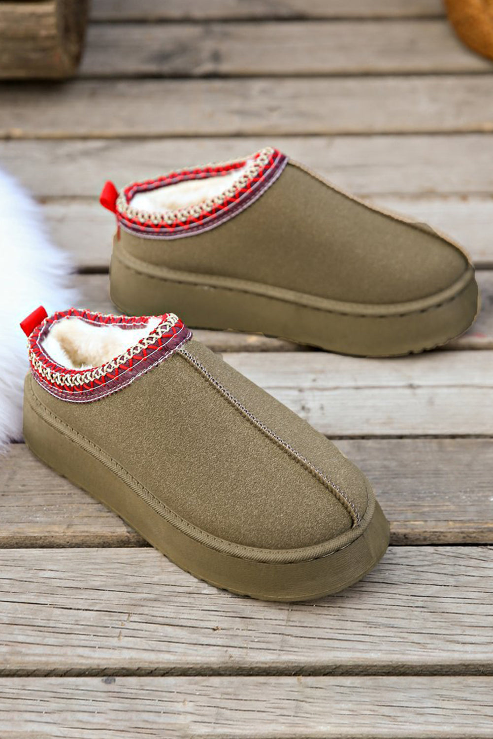 Contrast Print Suede Plush Lined Snow Boots
