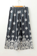 Black Plus Size Geometric Ethnic Print Wide Leg Pants