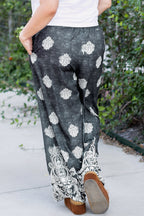 Black Plus Size Geometric Ethnic Print Wide Leg Pants
