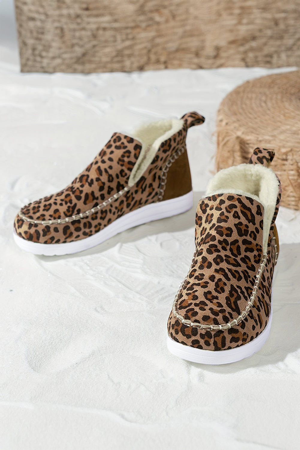 Leopard Print Ankle Patched Flat Winter Fur Boots