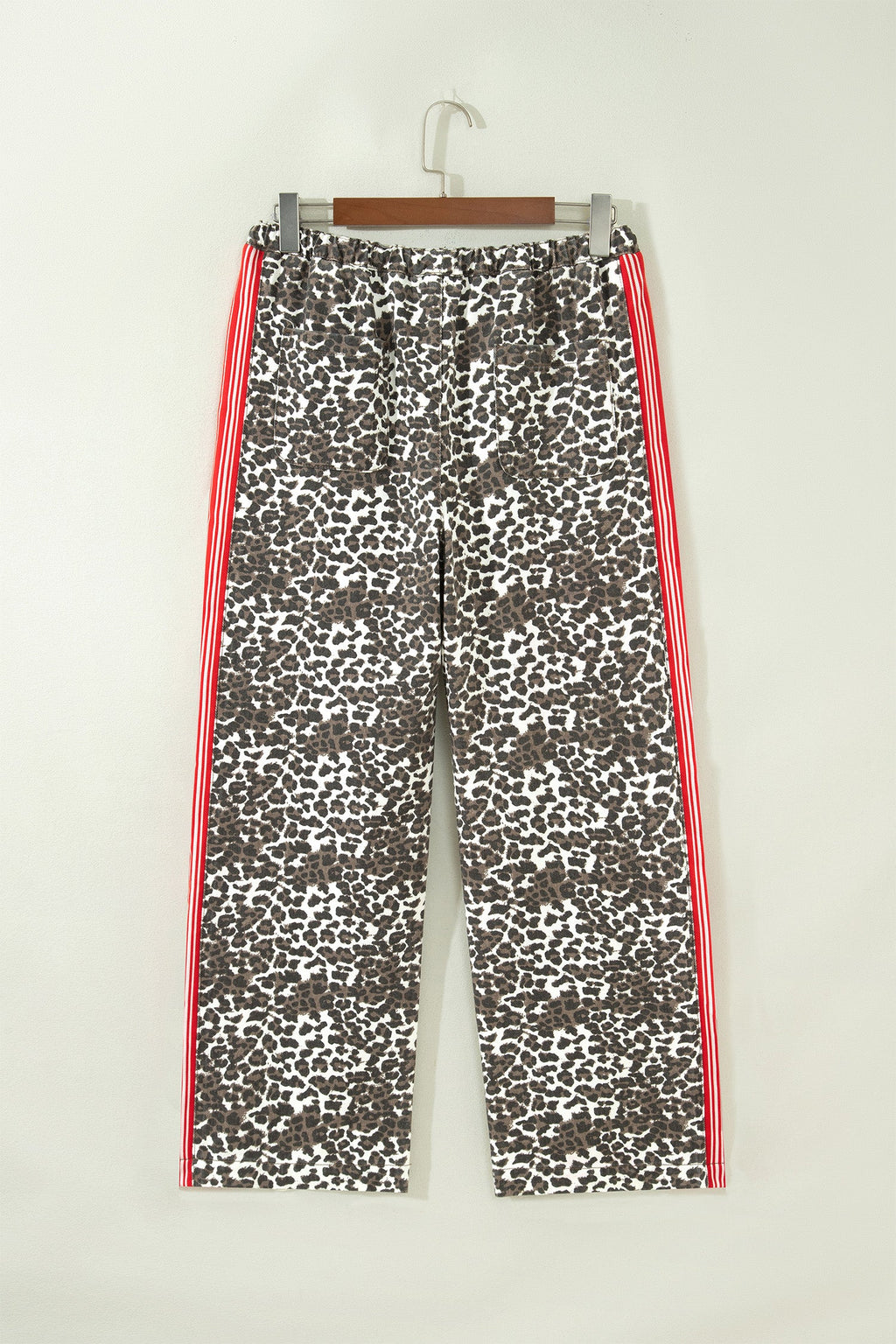 Brown Leopard Patchwork Elastic Waist Jeans