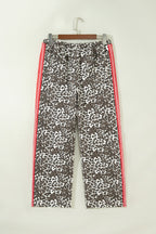 Brown Leopard Patchwork Elastic Waist Jeans