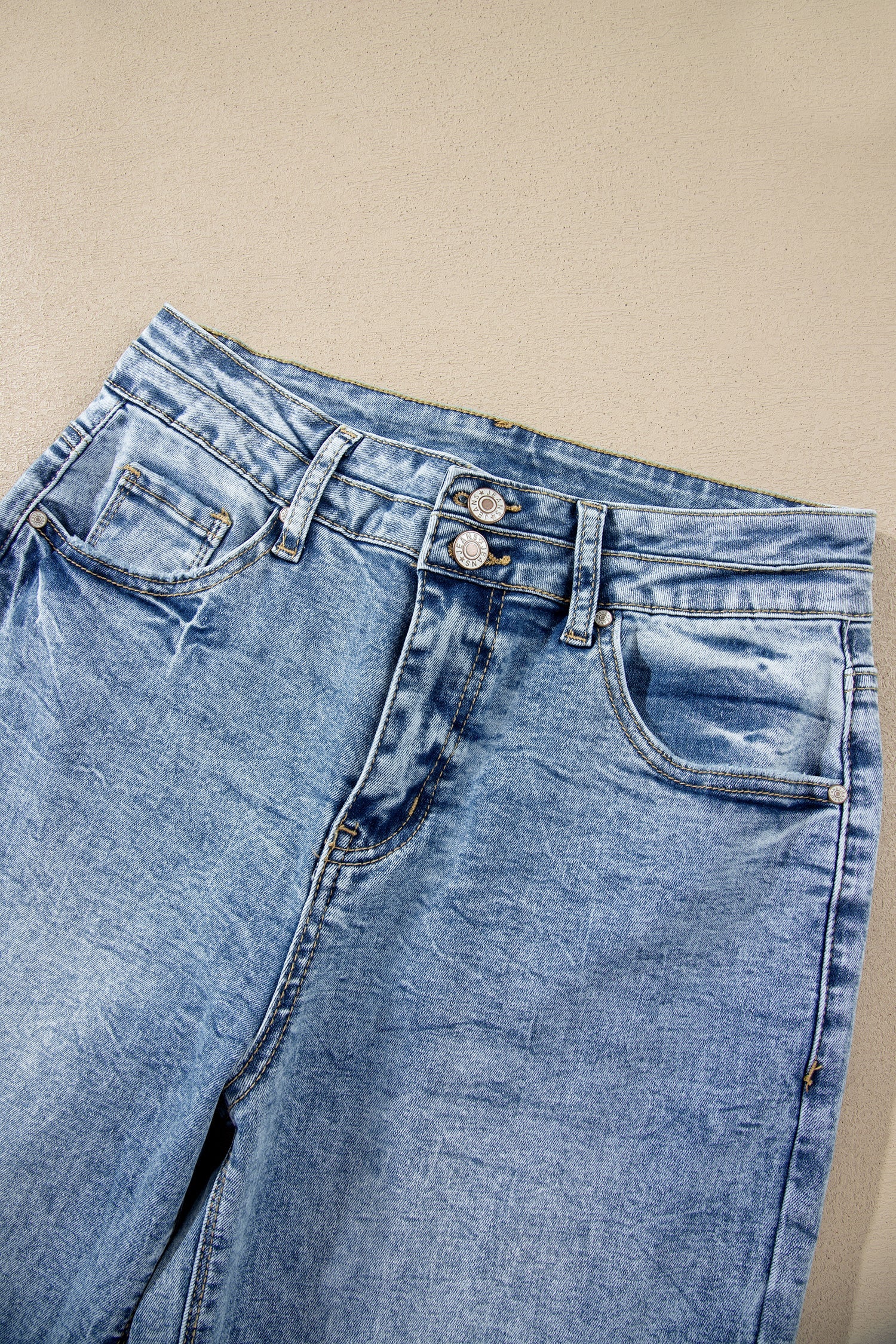 Fashion Beau Blue Acid Wash Pocket Detail Flare Jeans