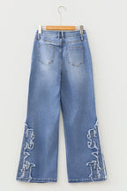 Fashion Ashleigh Blue Embroidered Western Print Flare Leg Full Length Jeans