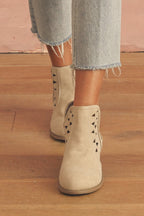 Cut Out Suede Pointed Toe Heeled Ankle Boots