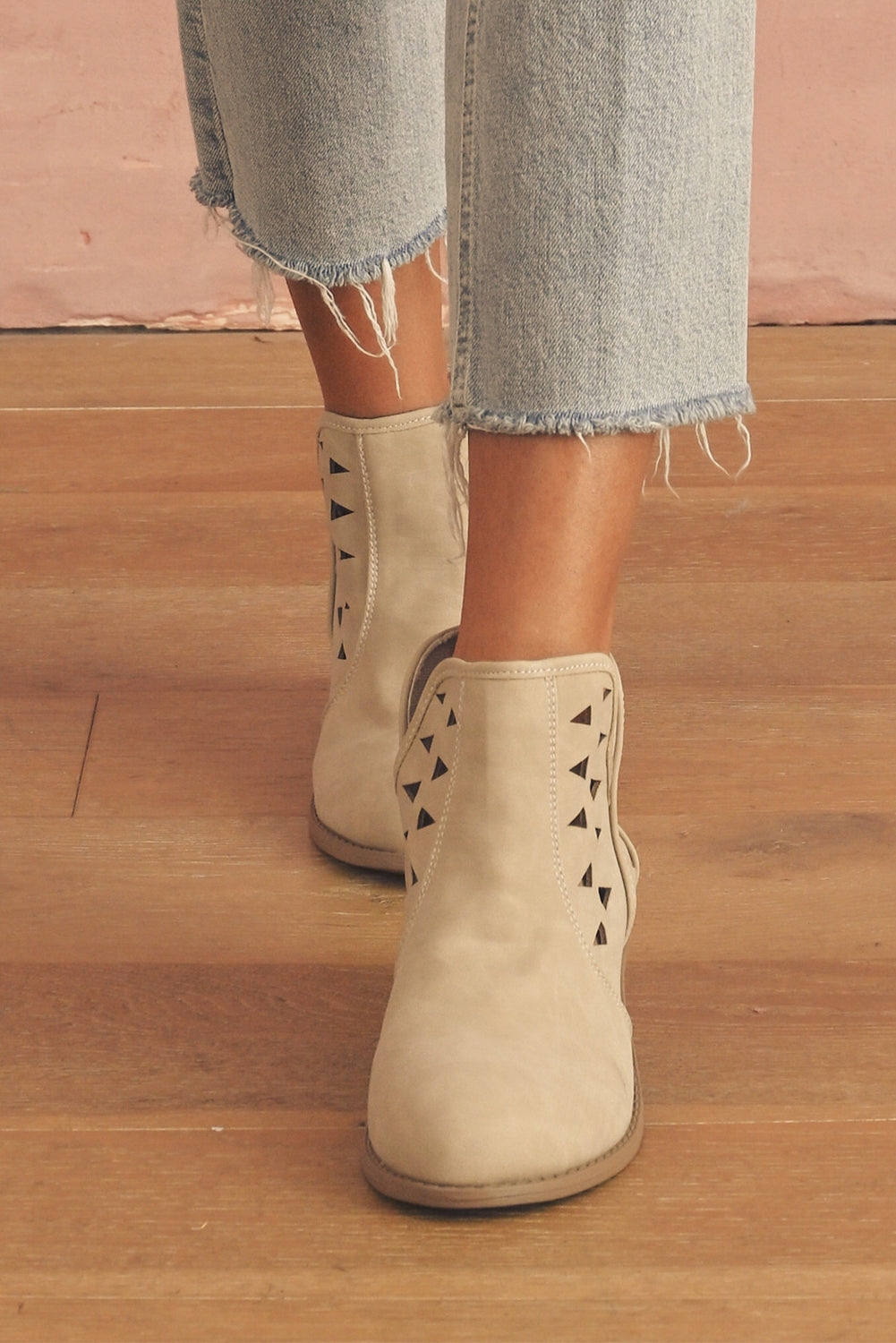 Cut Out Suede Pointed Toe Heeled Ankle Boots