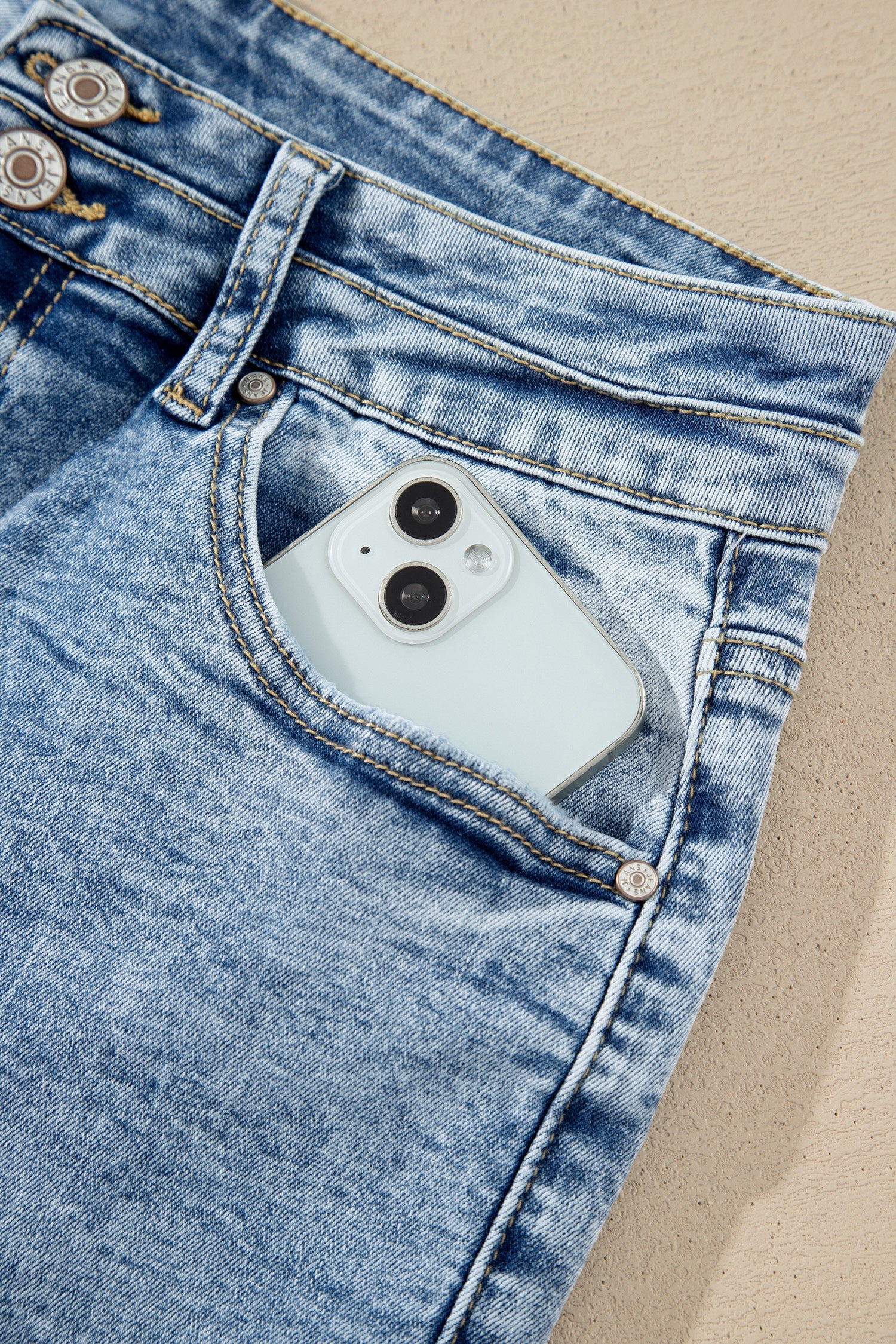 Fashion Beau Blue Acid Wash Pocket Detail Flare Jeans