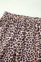 Beige Leopard Print Side Striped Detail Casual Wide Leg Pants