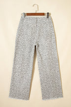 Gray Leopard Frayed Edge Wide Leg High Waist Jeans