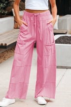 Bonbon Mineral Wash Waistband Wide Leg Cargo Pants