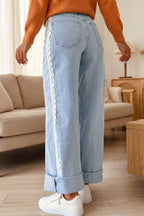 Beau Blue Lace Trim Casual Full-Length Regular Fit Jeans