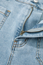 Beau Blue Solid Full-Length Regular Pocket Detail Denim Jeans