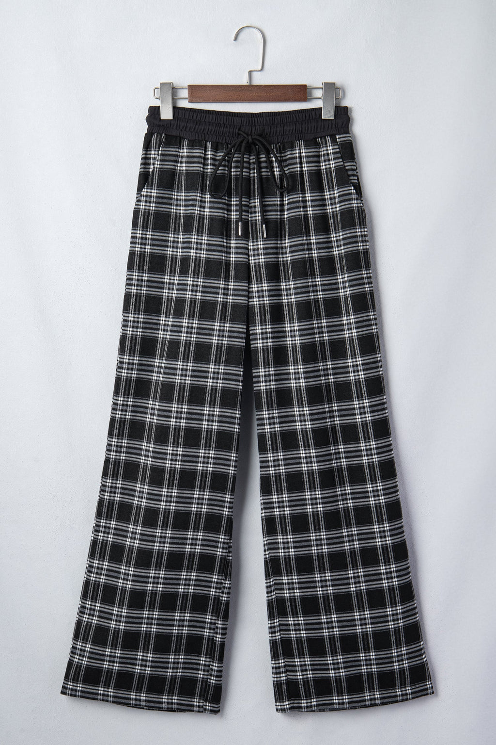 Black Frenchy Plaid Pattern Contrast Wide Leg Pants