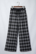 Black Frenchy Plaid Pattern Contrast Wide Leg Pants