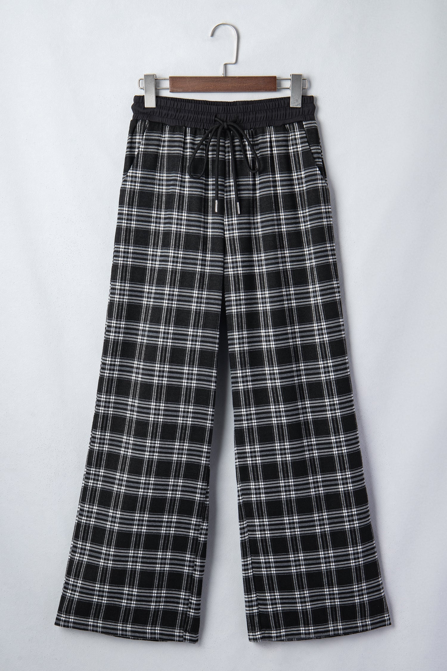 Black Frenchy Plaid Pattern Contrast Wide Leg Pants