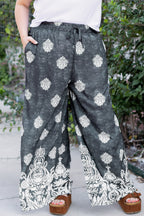 Black Plus Size Geometric Ethnic Print Wide Leg Pants
