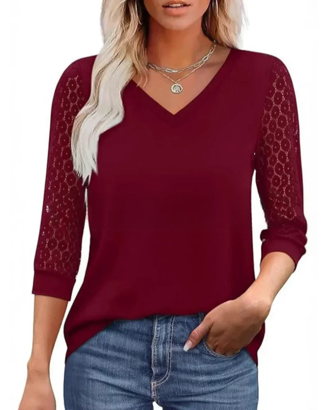 LacePetal™ | Women's V-Neck Lace Sleeve Top