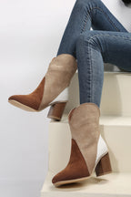 Colorblock Suede Heeled Ankle Booties