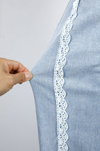 Beau Blue Lace Trim Casual Full-Length Regular Fit Jeans