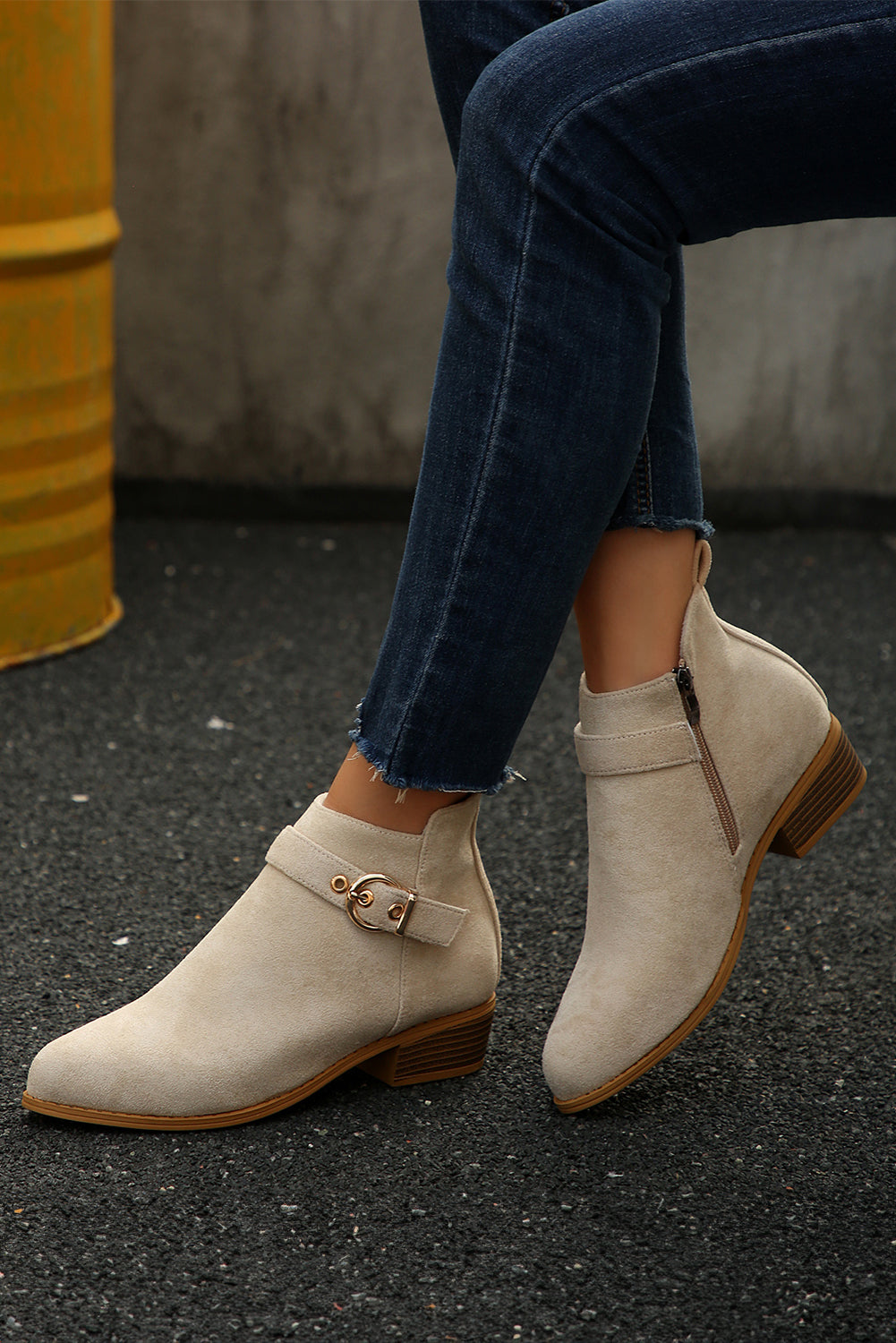 Classic Buckle Strap Chunky Heel Suede Boots