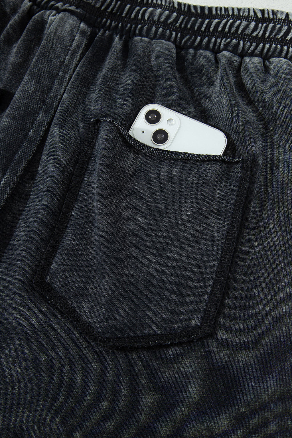 Black Raw Seam Drawstring Elastic Waist Barrel Pants