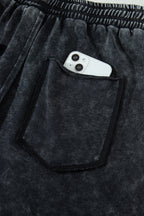 Black Raw Seam Drawstring Elastic Waist Barrel Pants