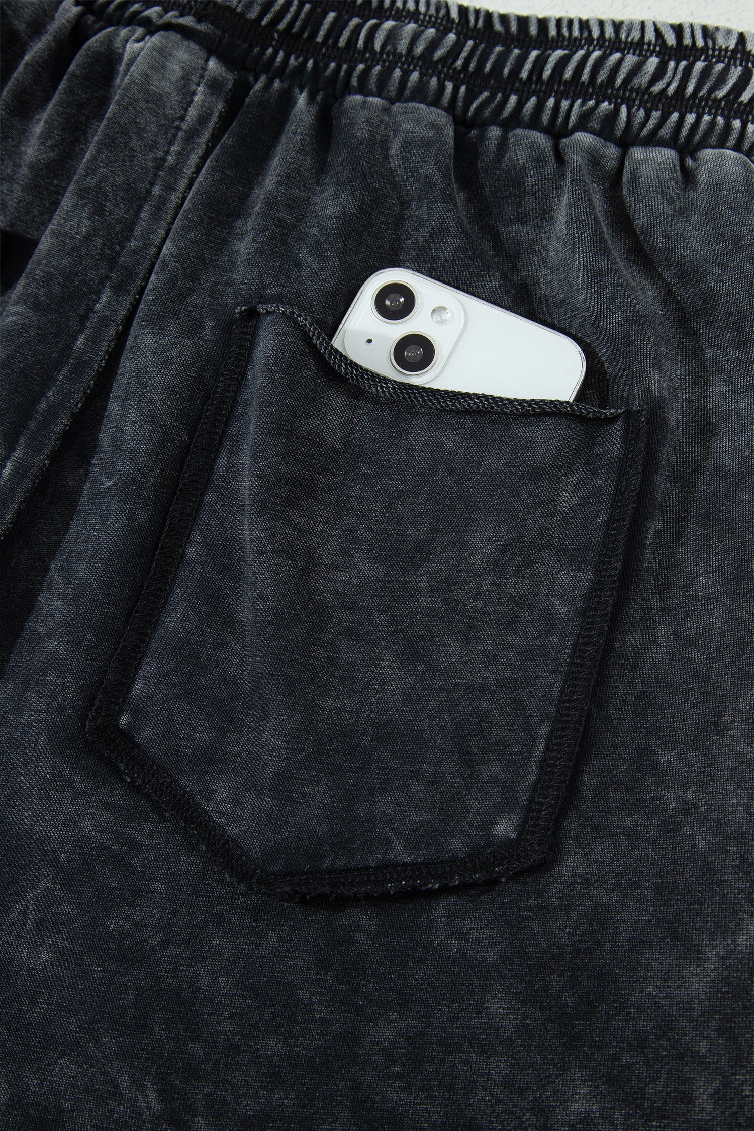 Black Raw Seam Drawstring Elastic Waist Barrel Pants