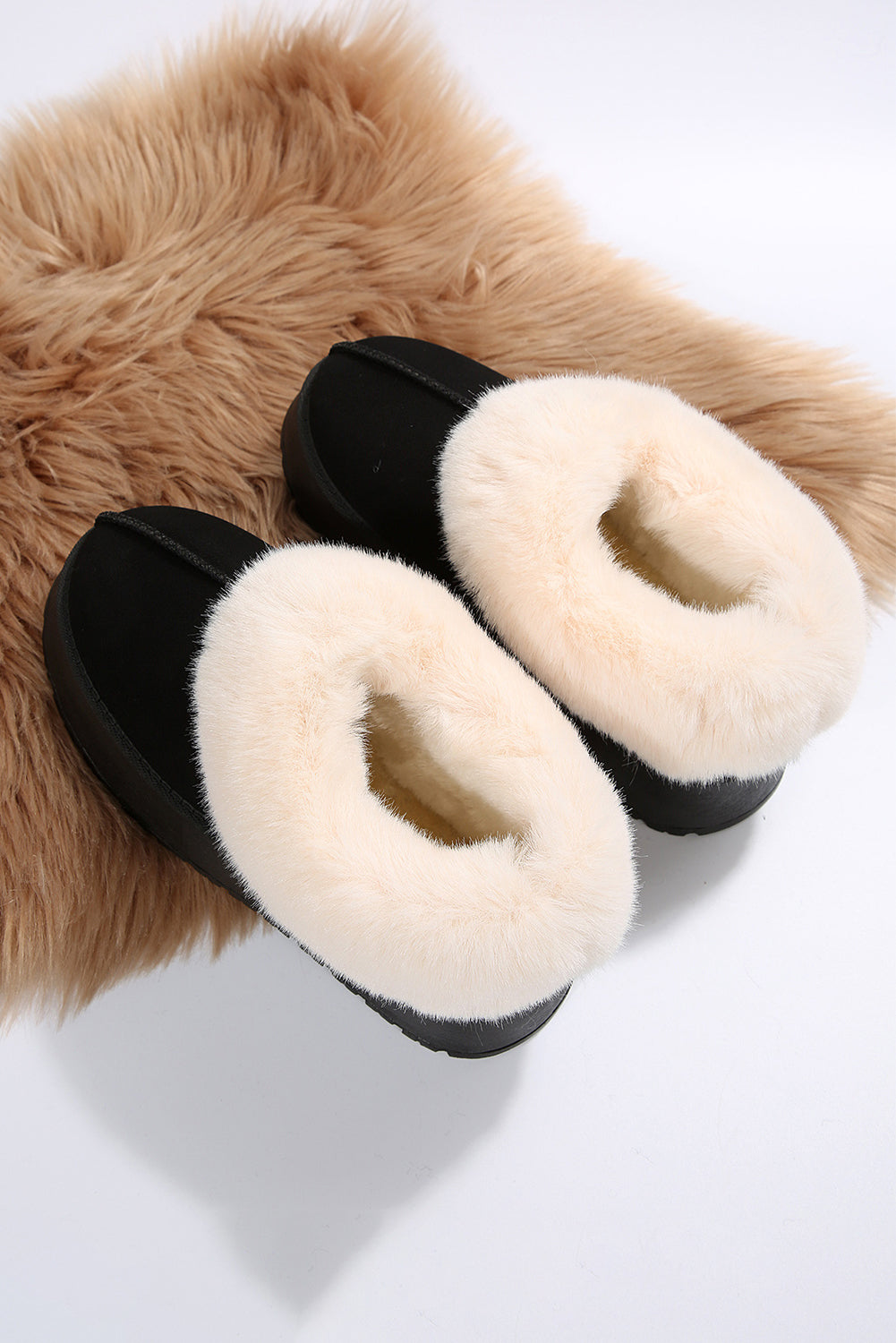 Plush Suede Trim Thick Sole Flat Snow Boots