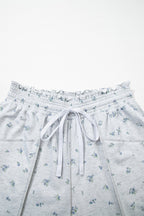 Gray Floral Print Elastic Waist Regular Fit Pants