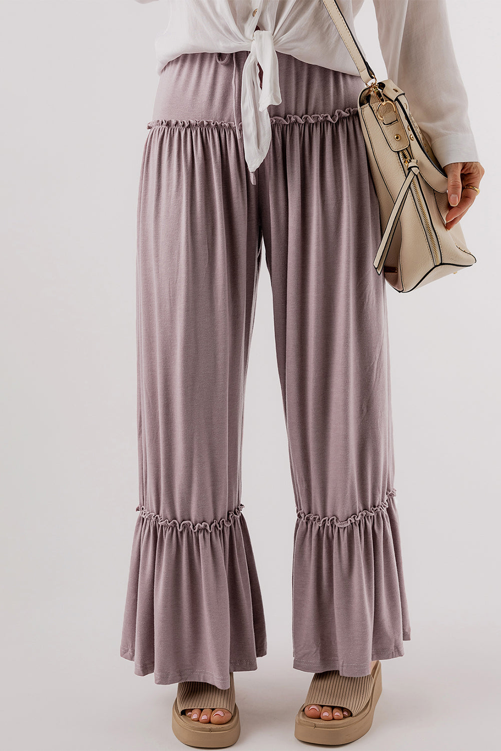 Frilled High Waist Wide Leg Pants
