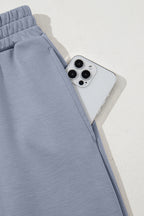 Dusk Blue Cowl Neck Drawstring Pullover Wide Leg Athleisure Pants Set
