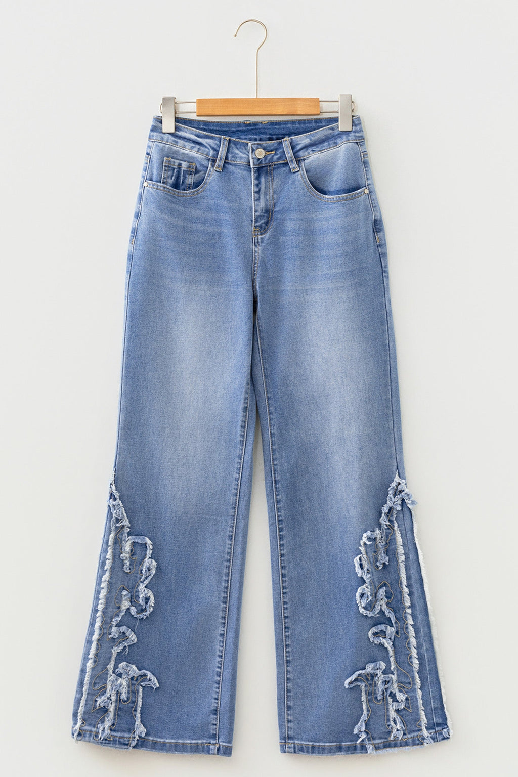 Fashion Ashleigh Blue Embroidered Western Print Flare Leg Full Length Jeans