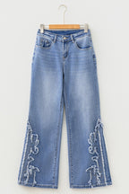 Fashion Ashleigh Blue Embroidered Western Print Flare Leg Full Length Jeans