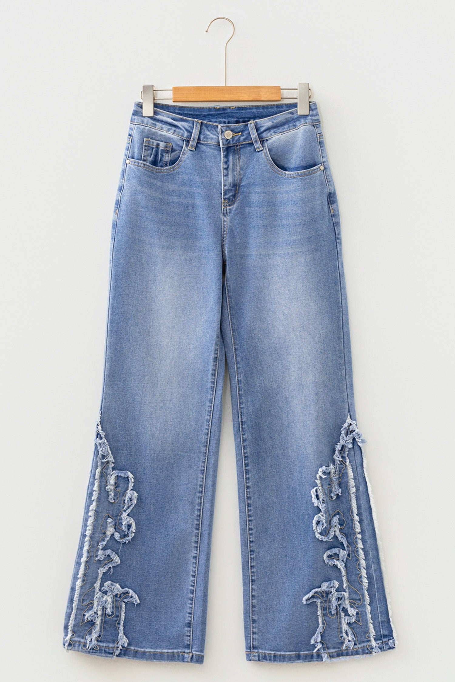 Fashion Ashleigh Blue Embroidered Western Print Flare Leg Full Length Jeans