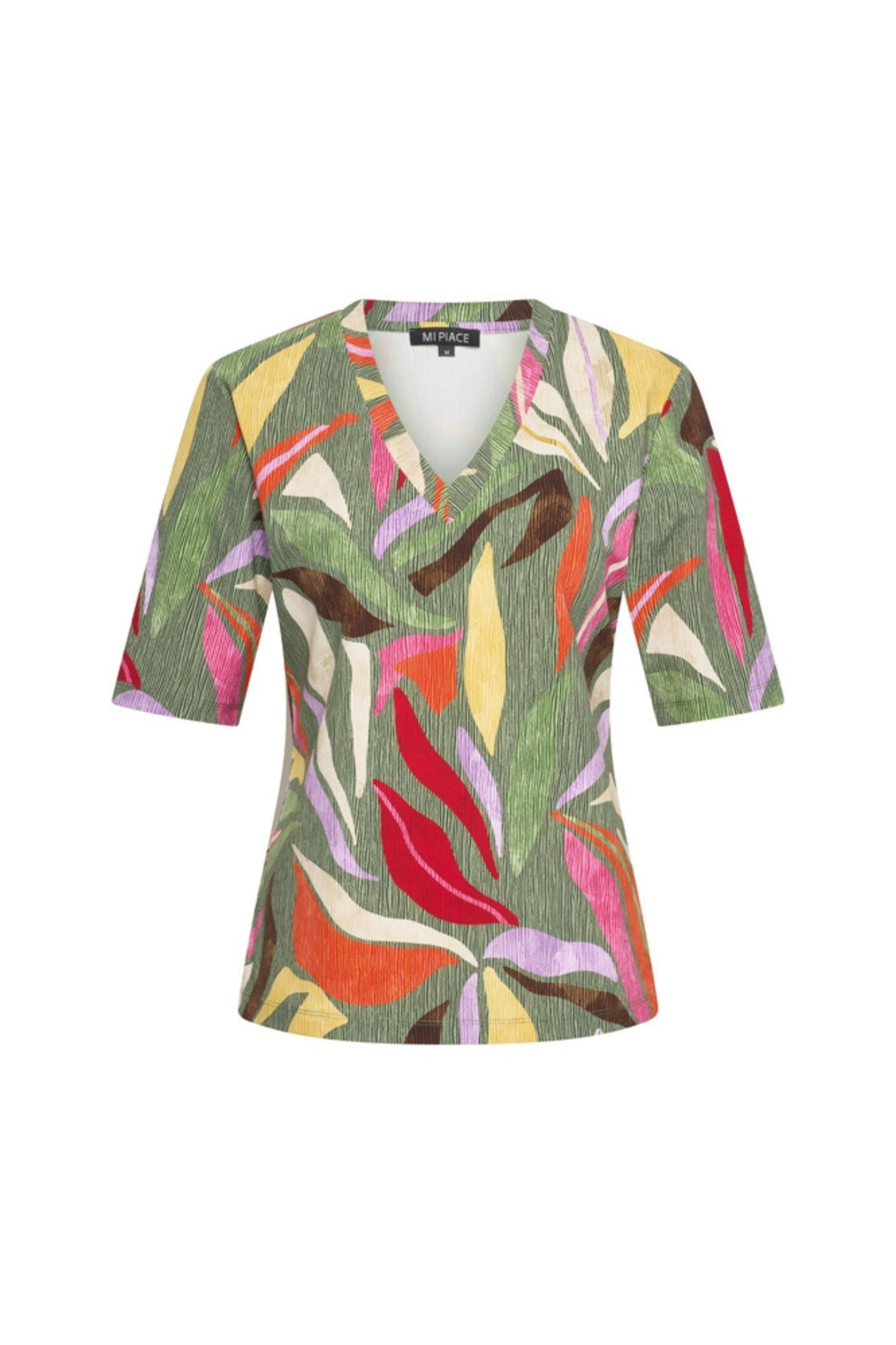 Travel Top Summer Leaf Dance Print Olive 202271